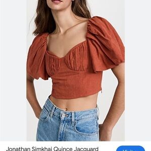 NWT Jonathan Simkhai Quince Jaquard Puff Sleeve Top Size 8